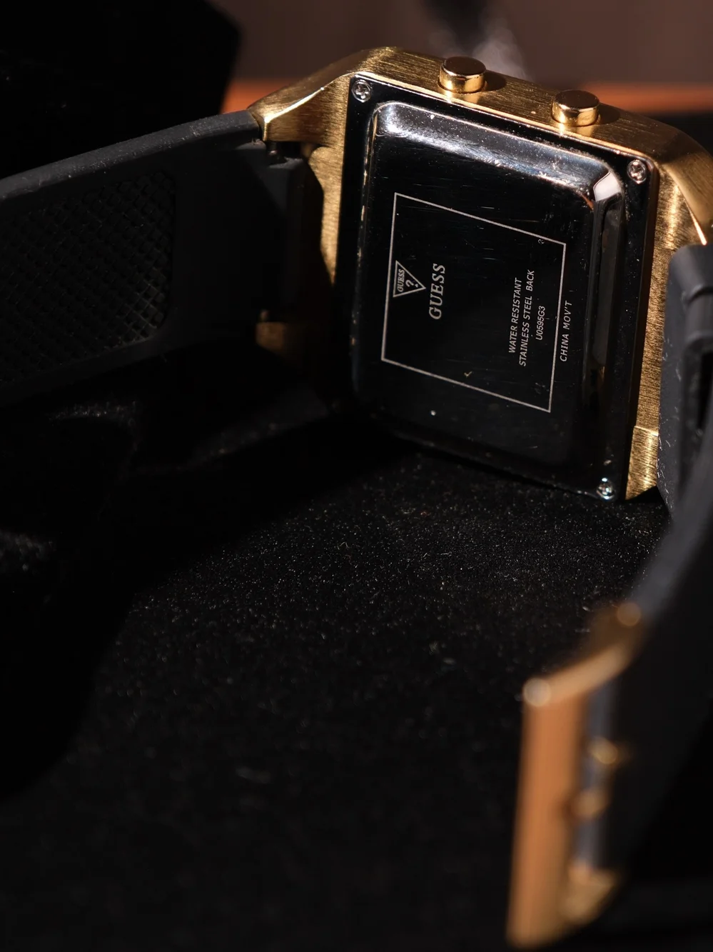Guess Radar W0595G3 Gold Tone Digital Watch Black Silicone Strap
